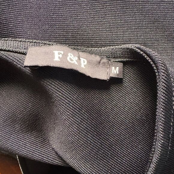 F & P Paris One Shoulder Dress Bodycon Black White Women's Medium - Picture 5 of 5